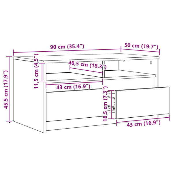 Couchtisch Eiche Optik 90x50 cm