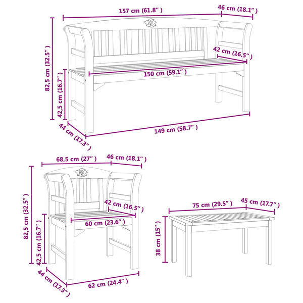 Garten Lounge Set Akazie Massivholz 4-teilig