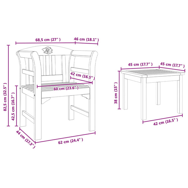 Garten Lounge Set 3-teilig Akazie Massivholz