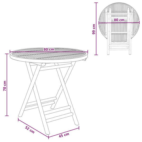 vidaXL Table de jardin nature 80 x 70 cm bambou