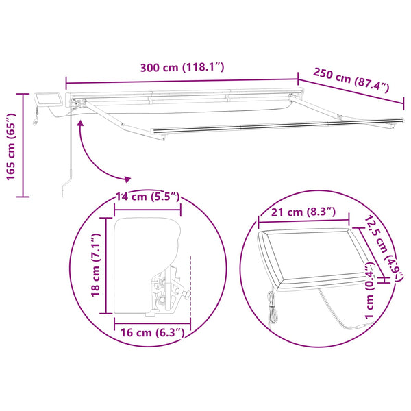 Markisenrahmen mit LED Anthrazit 3x2,5m