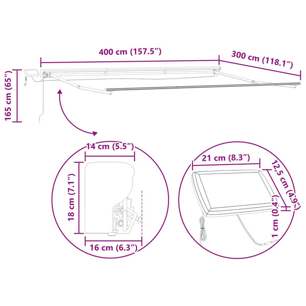 vidaXL Cadre de store banne manuel avec LED Anthracite 4 x 3 m Aluminium