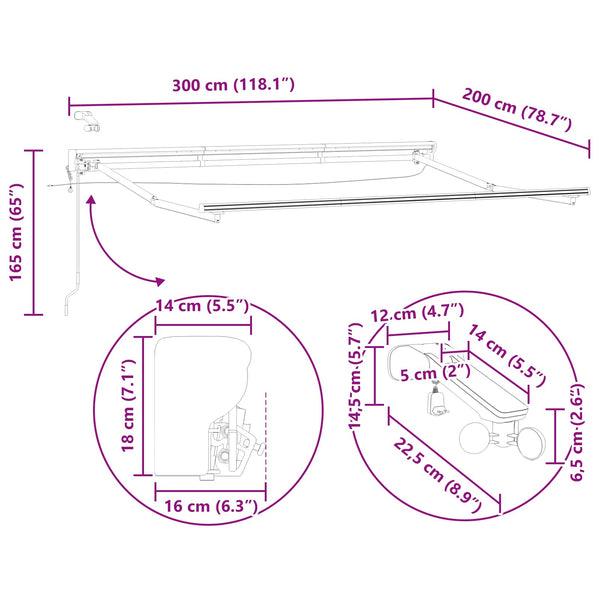 Elektrischer Markisenrahmen mit LED, 3x2 m, Weiß