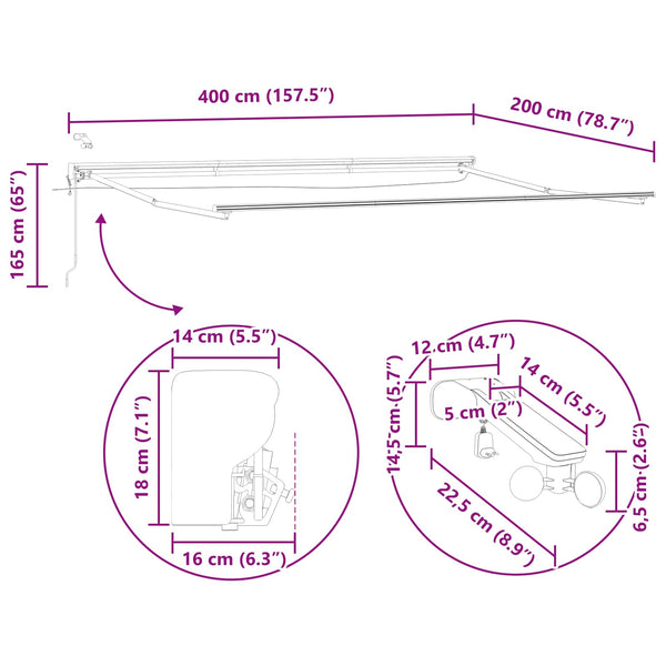 Elektrische LED Markise 4x2m, Weiß