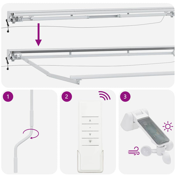 Elektrische Markise mit LED, 3x2,5 m, Weiß