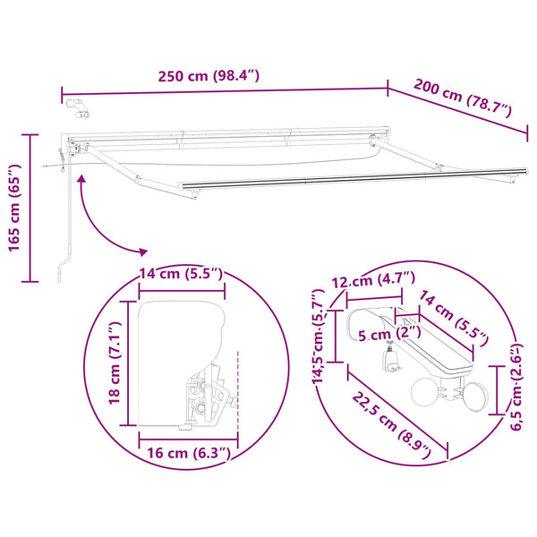 Elektrischer Markisenrahmen mit LED, 2,5x2m, Anthrazit