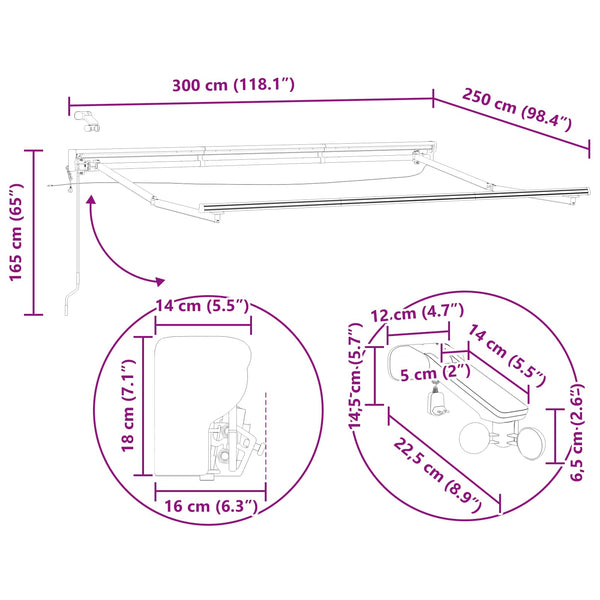 Elektrische Markise mit LED Anthrazit 3x2,5 m