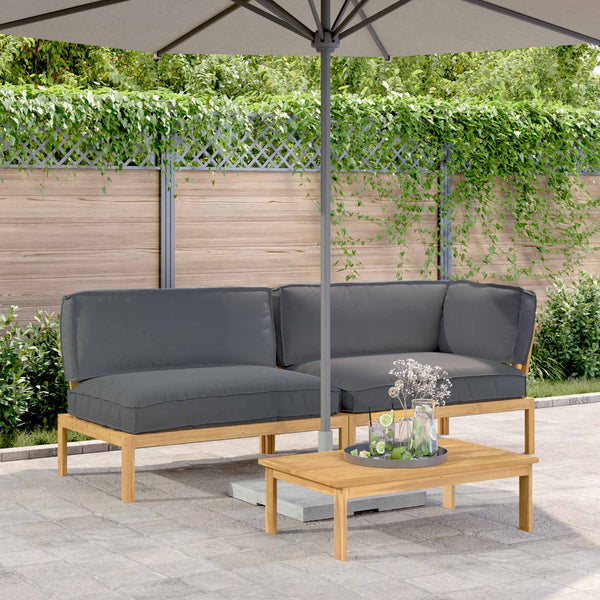 Akazienholz Sofa Set Anthrazit 3-teilig