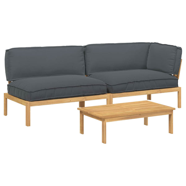 Akazienholz Sofa Set Anthrazit 3-teilig