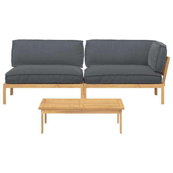 Akazienholz Sofa Set Anthrazit 3-teilig