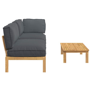 Akazienholz Sofa Set Anthrazit 3-teilig