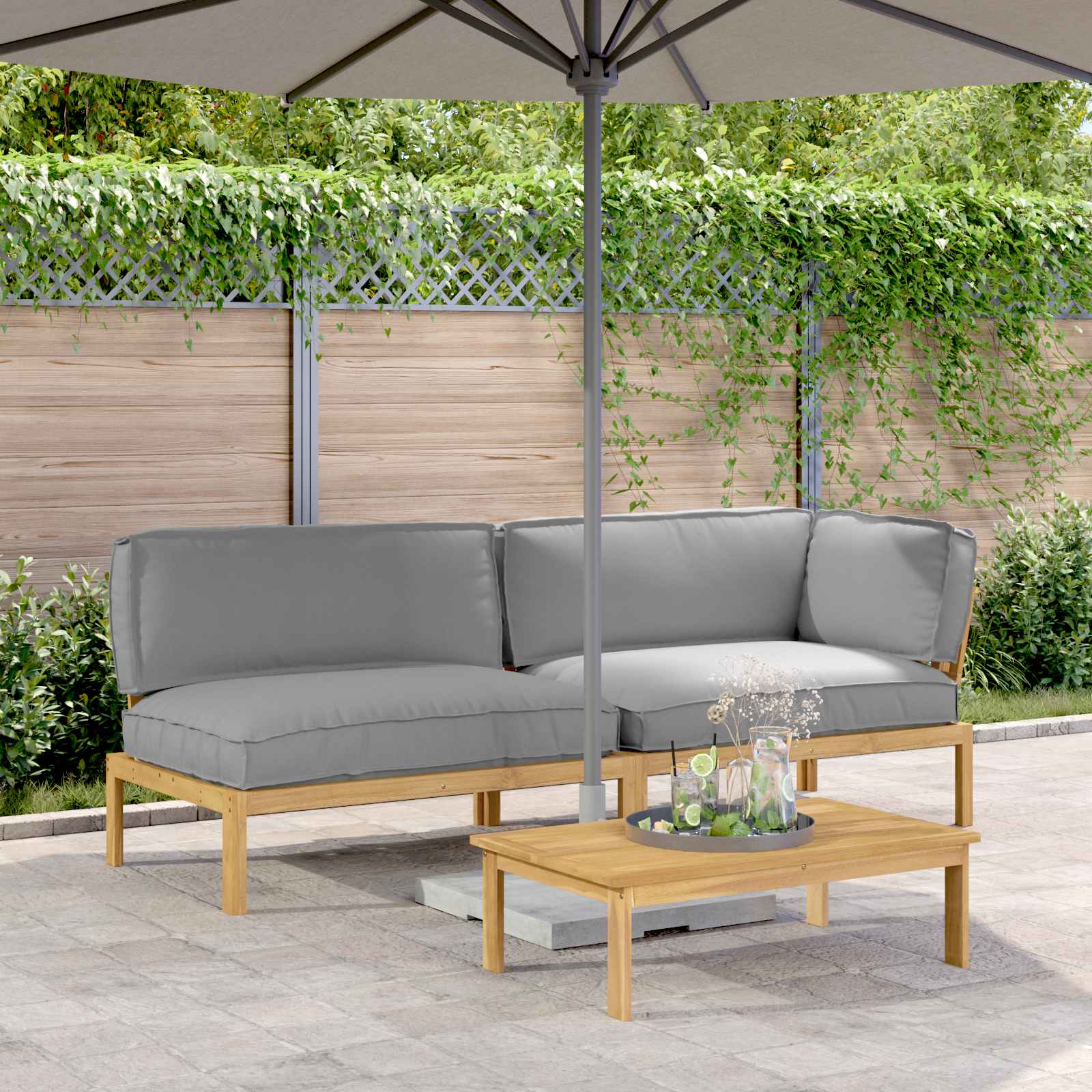 Graues 3-teiliges Sofa-Set mit Kissen