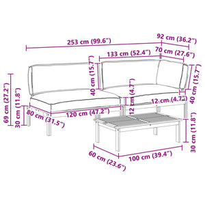 Graues 3-teiliges Sofa-Set mit Kissen