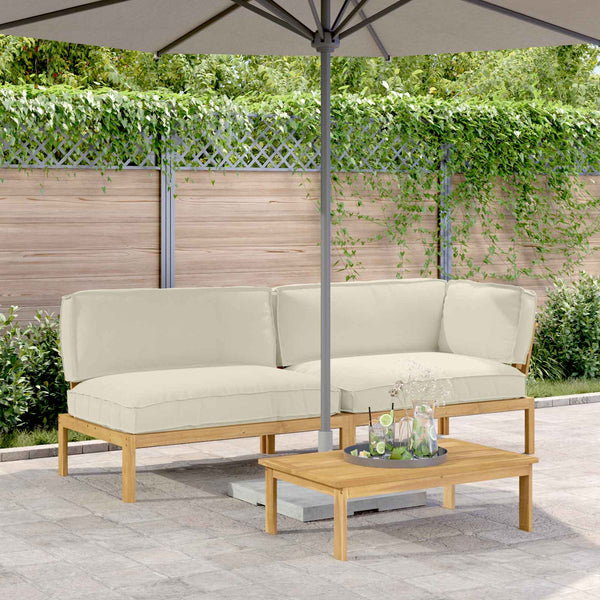 3-teiliges Sofa-Set mit Kissen, Creme Akazie