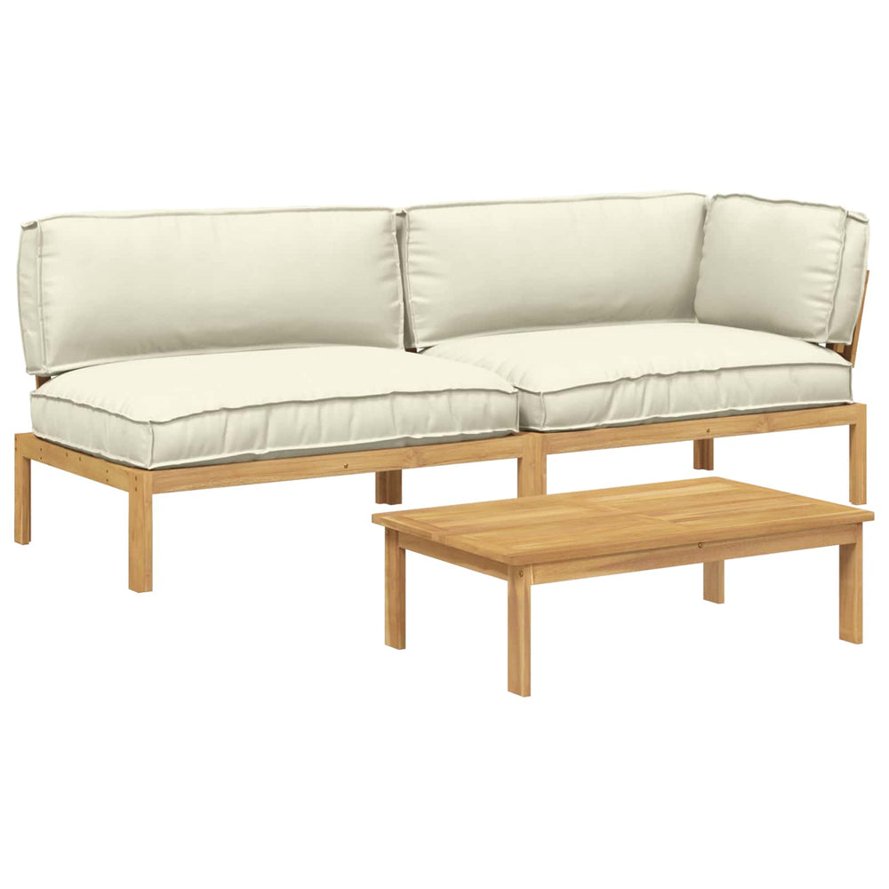 3-teiliges Sofa-Set mit Kissen, Creme Akazie