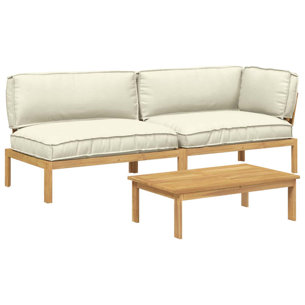 3-teiliges Sofa-Set mit Kissen, Creme Akazie