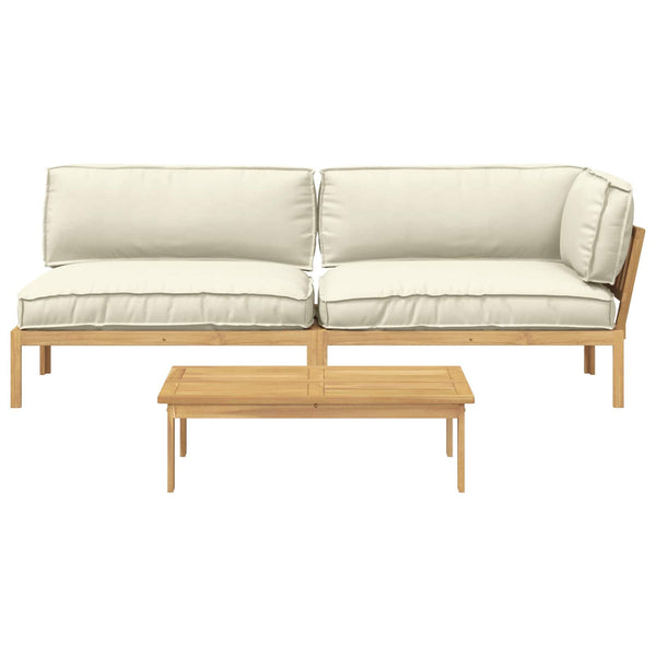 3-teiliges Sofa-Set mit Kissen, Creme Akazie