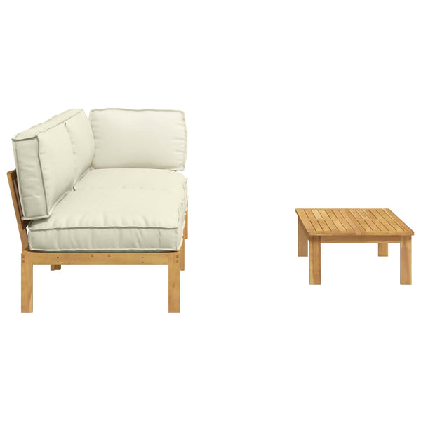 3-teiliges Sofa-Set mit Kissen, Creme Akazie