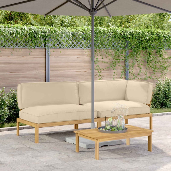 Sofa Set Beige 3-teilig Akazie Massivholz