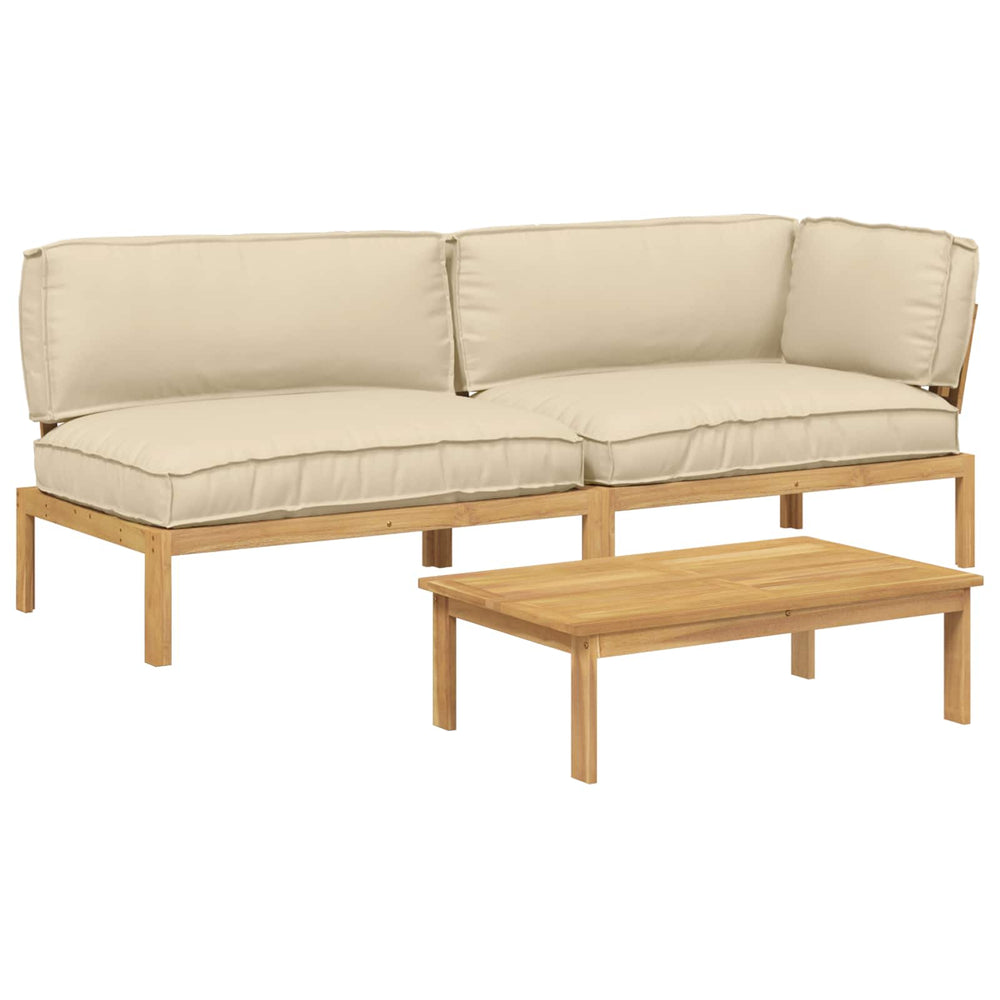 Sofa Set Beige 3-teilig Akazie Massivholz