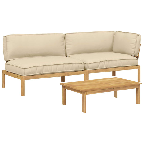 Sofa Set Beige 3-teilig Akazie Massivholz