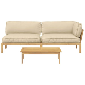 Sofa Set Beige 3-teilig Akazie Massivholz