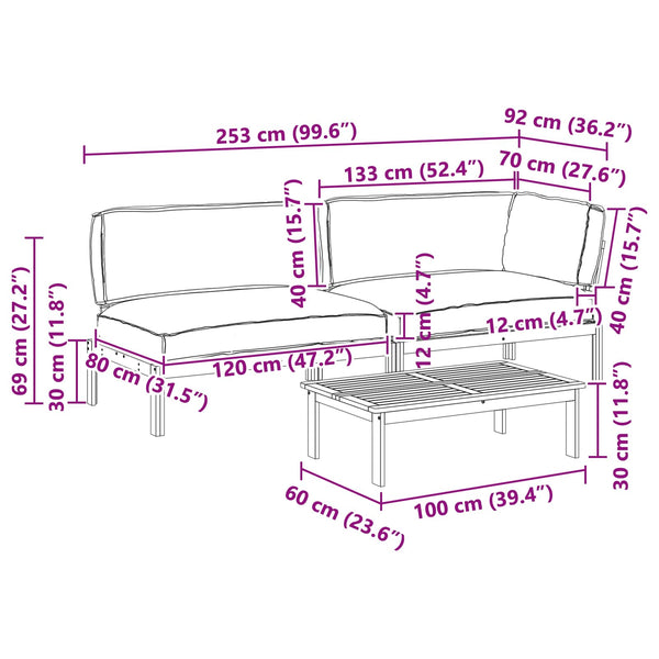 Schwarzes Akazienholz Sofa Set mit Kissen