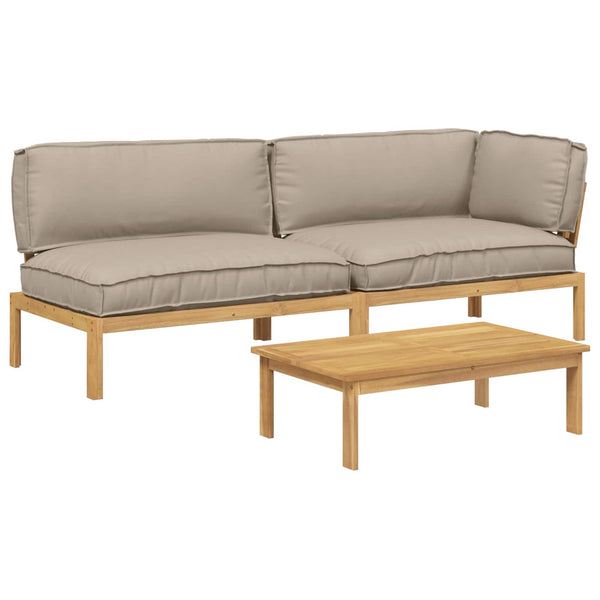 Sofa Set Taupe Akazie 3-teilig
