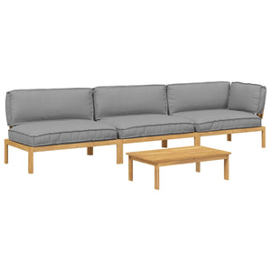 Graues 4-teiliges Akazienholz Sofa-Set mit Kissen