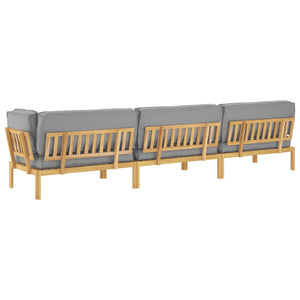 Graues 4-teiliges Akazienholz Sofa-Set mit Kissen