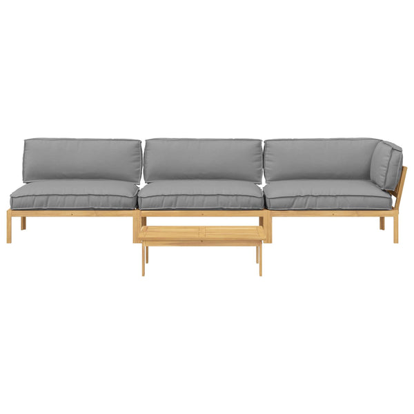 Graues 4-teiliges Akazienholz Sofa-Set mit Kissen