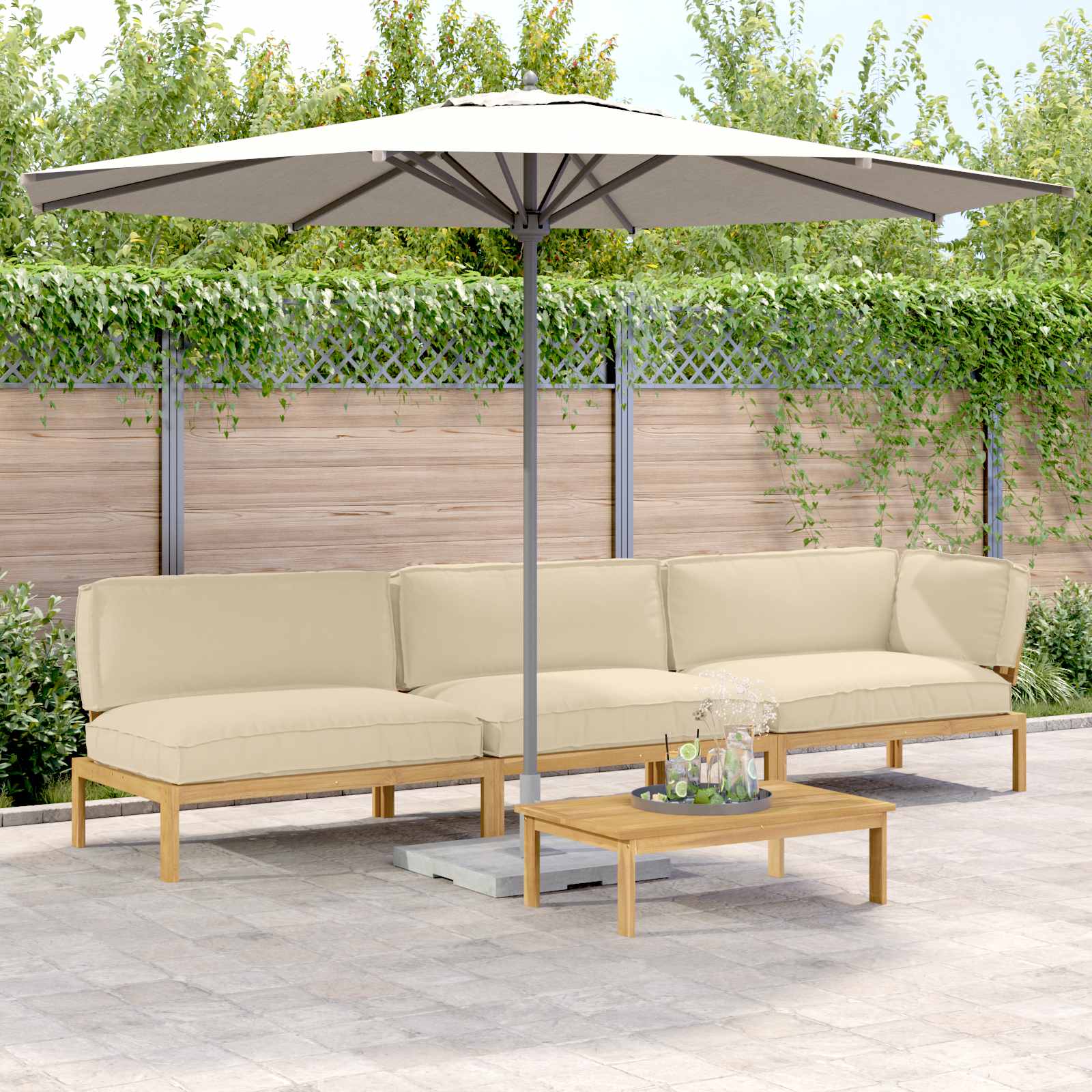 Sofa Set Beige Akazie 4-teilig