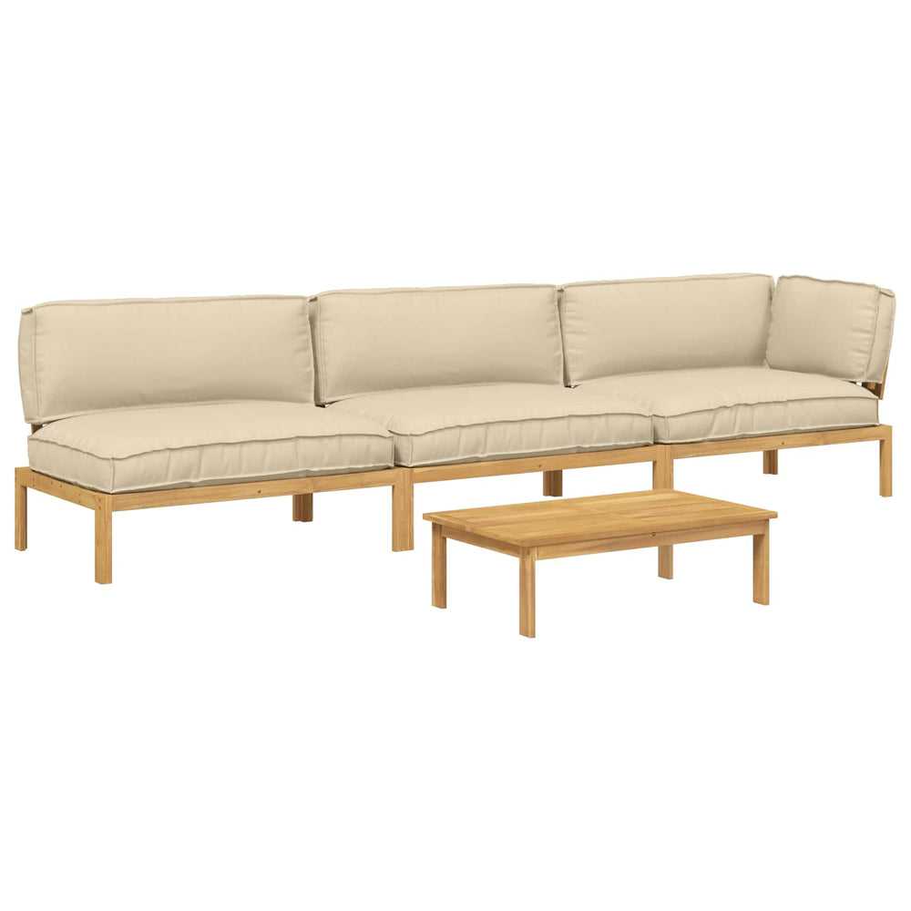 Sofa Set Beige Akazie 4-teilig