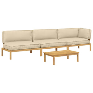 Sofa Set Beige Akazie 4-teilig