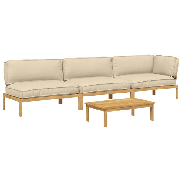Sofa Set Beige Akazie 4-teilig