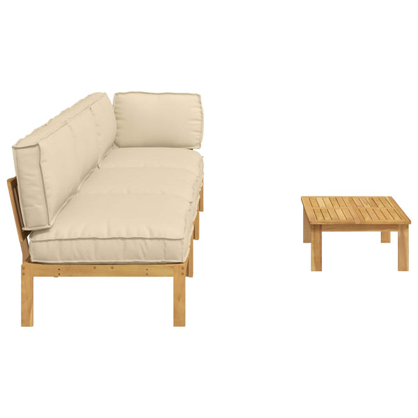 Sofa Set Beige Akazie 4-teilig