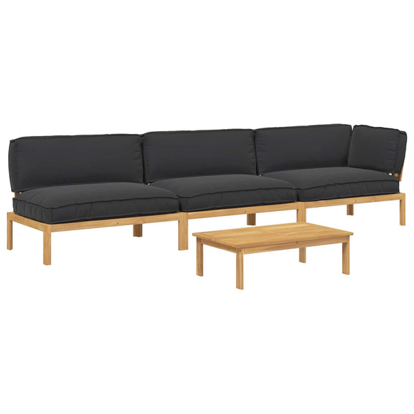 Schwarzes Sofa-Set mit Kissen, 4-teilig