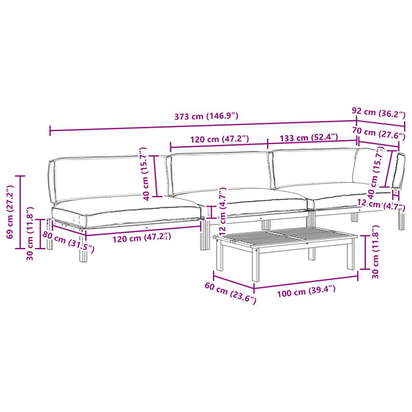 Schwarzes Sofa-Set mit Kissen, 4-teilig