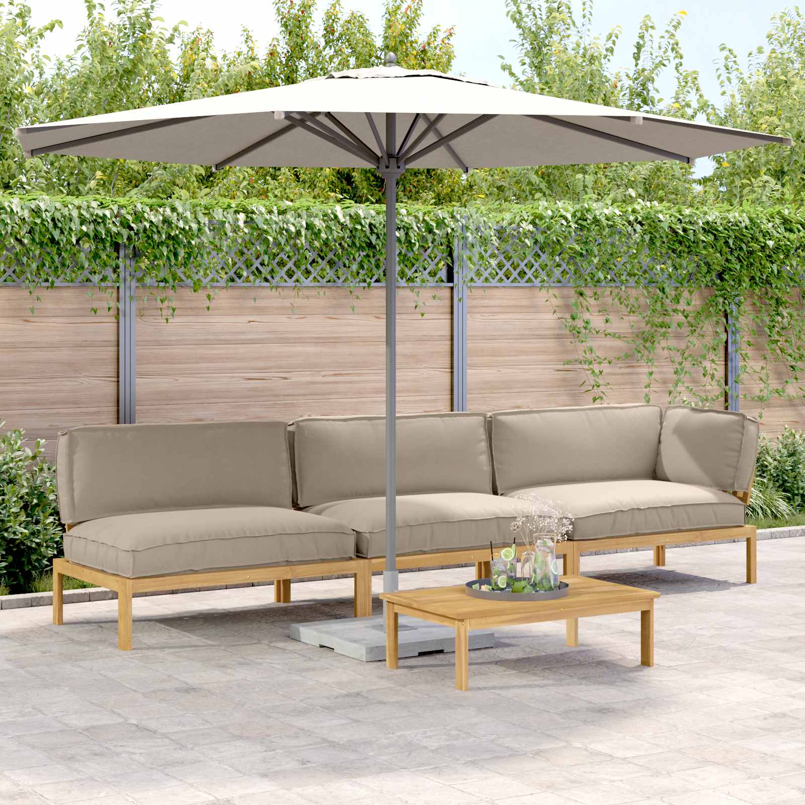 Sofa Set Taupe 4-teilig Akazie Massivholz