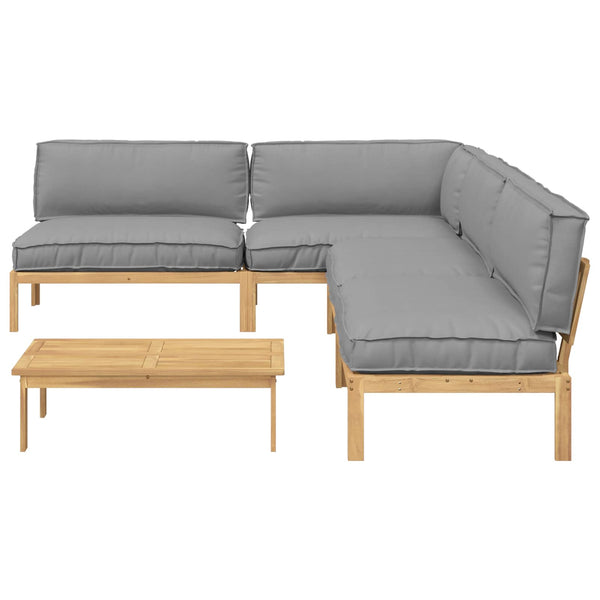 Graues 5-teiliges Akazienholz Sofa Set mit Kissen