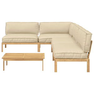 Beige Akazie Sofa Set mit Kissen, 5-teilig