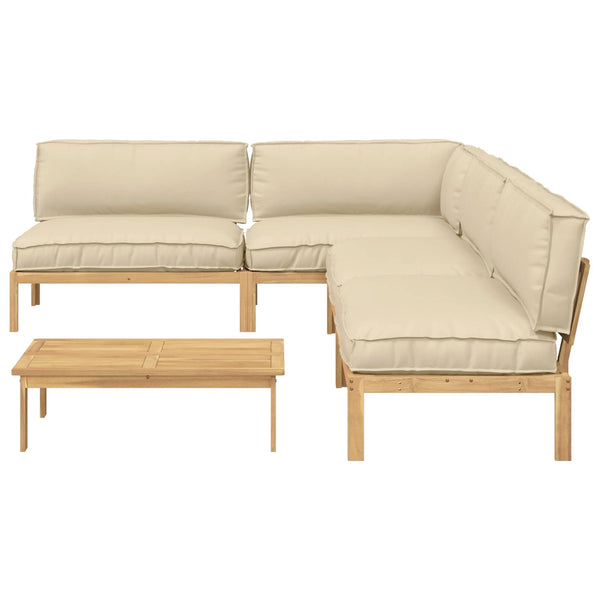 Beige Akazie Sofa Set mit Kissen, 5-teilig