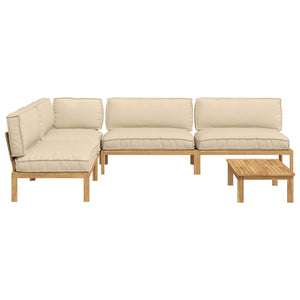 Beige Akazie Sofa Set mit Kissen, 5-teilig