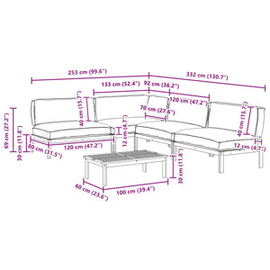 Sofa Set Taupe Massivholz Akazie 5-teilig