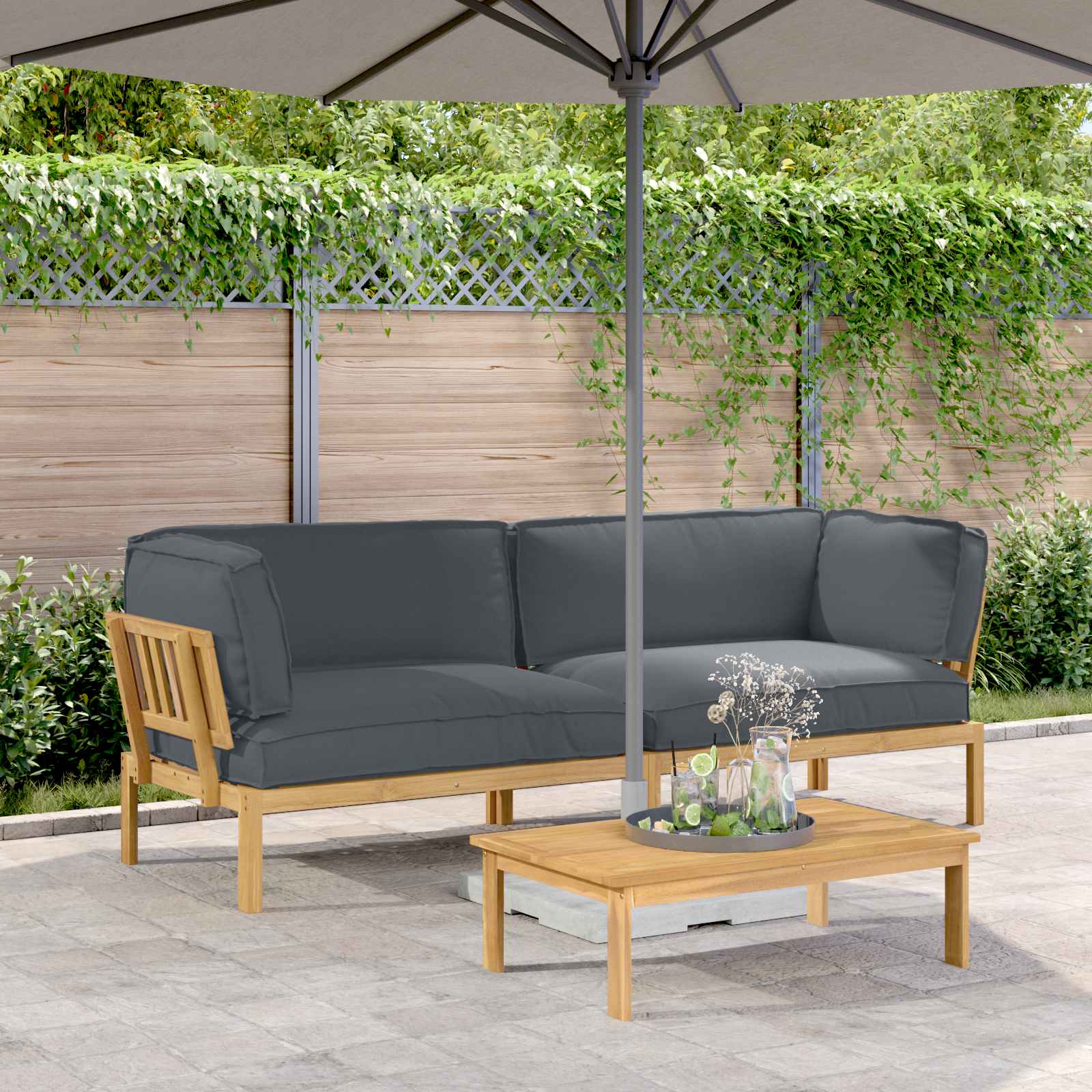 Akazie Sofa Set Anthrazit mit Kissen
