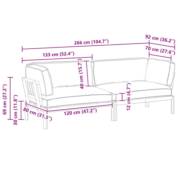 Akazie Sofa Set Creme mit Kissen