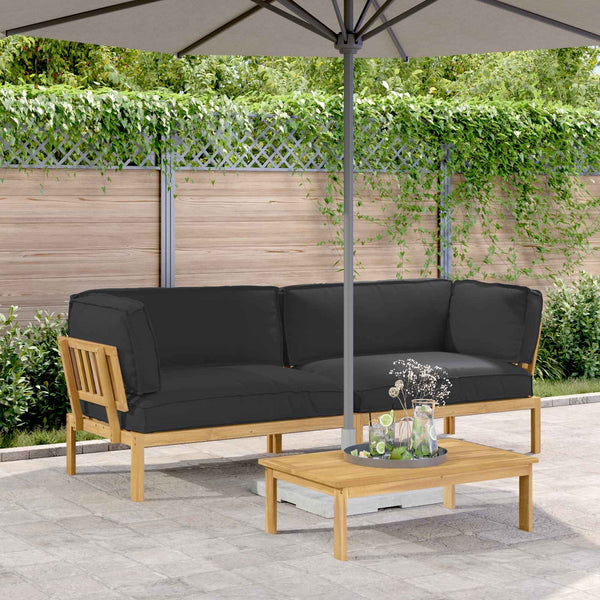 Schwarzes Akazienholz Sofa Set mit Kissen, 2-teilig