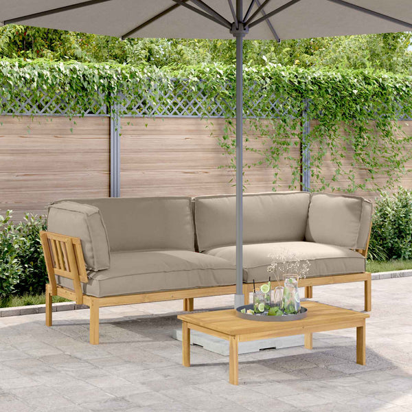 Akazienholz Sofa Set Taupe mit Kissen