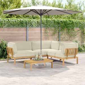 Sofa Set Creme mit Kissen 4-teilig Akazie