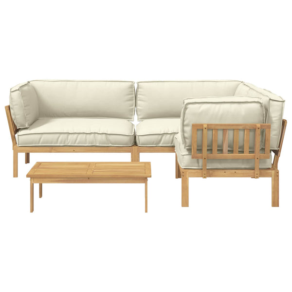 Sofa Set Creme mit Kissen 4-teilig Akazie